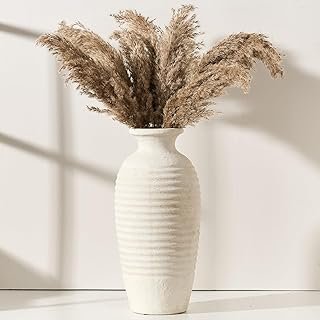 Ceramic Natural Rustic Vase, 14.4 Inch Large Vintage Flower Threaded Dec...