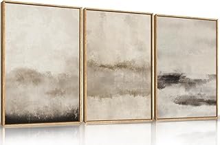 HPINUB Large Abstract Framed Canvas Wall Art Set,Minimalist Beige Gray P...