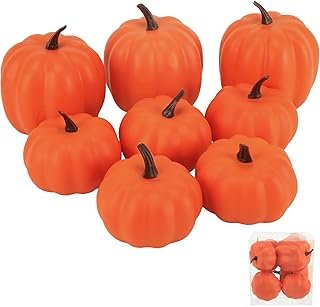 Fake Pumpkins, 8 Pcs Orange Artificial Pumpkins, Plastic Pumpkins for Th...