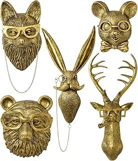 montresor 5 PCS Animals Head Wall Art Sculptures 17 inchs Gold Office Vi...