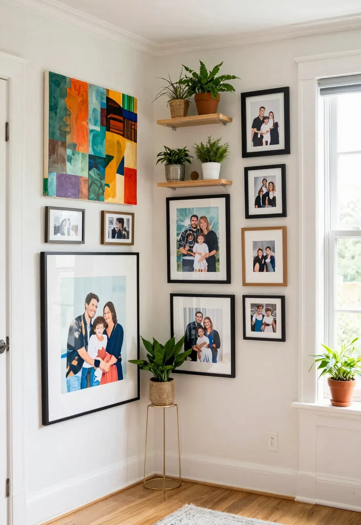 16 Bay Window Ideas for Living Room Furniture Layout - 14. Creative Wall Art 1