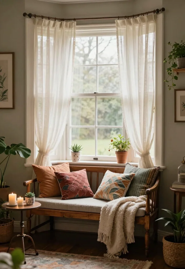 16 Bay Window Ideas for Living Room Furniture Layout - 3. Vintage Bench 1