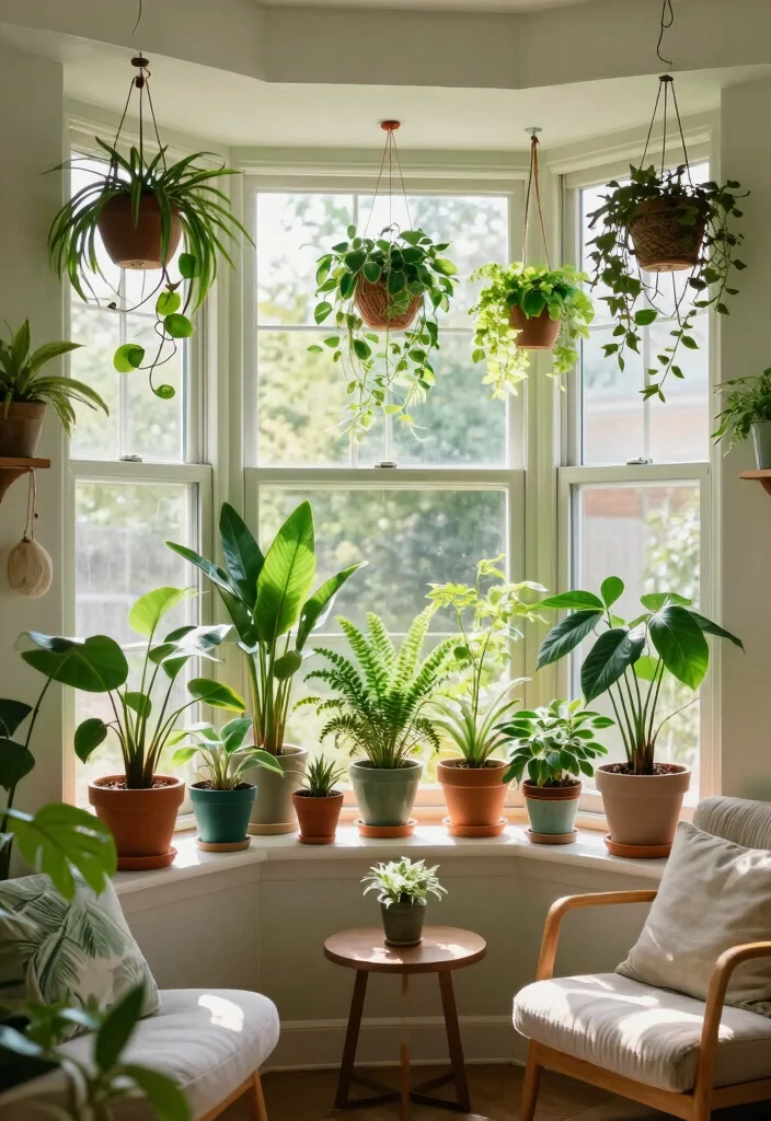 16 Bay Window Ideas for Living Room Furniture Layout - 5. Mini Indoor Garden 1