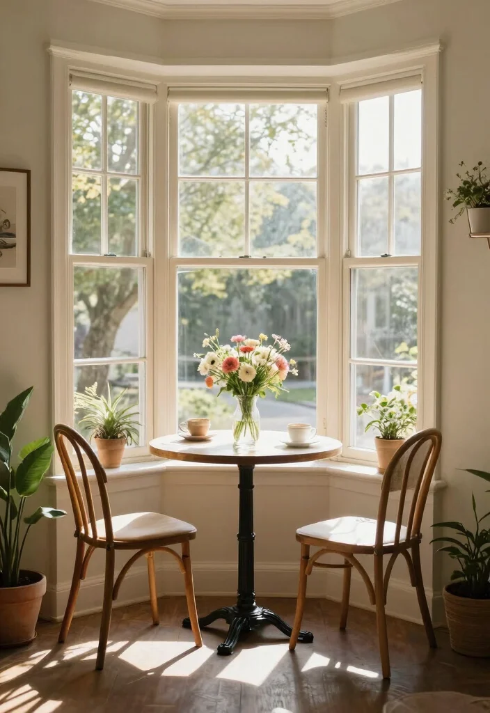 16 Bay Window Ideas for Living Room Furniture Layout - 6. Stylish Bistro Table 1