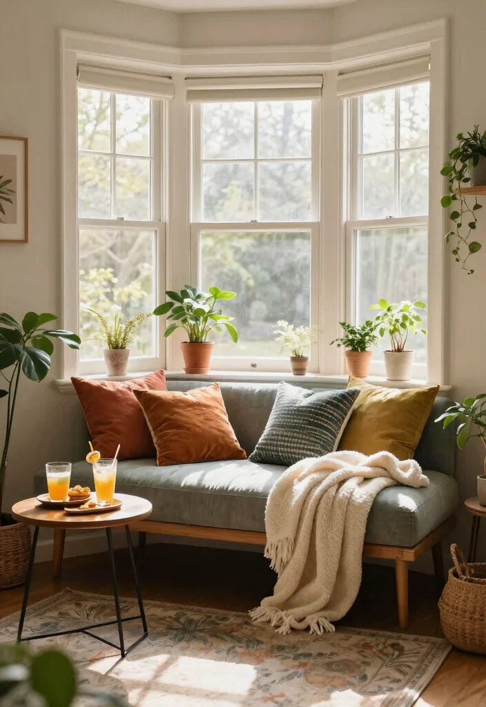 16 Bay Window Ideas for Living Room Furniture Layout - 8. Futon Fun 1