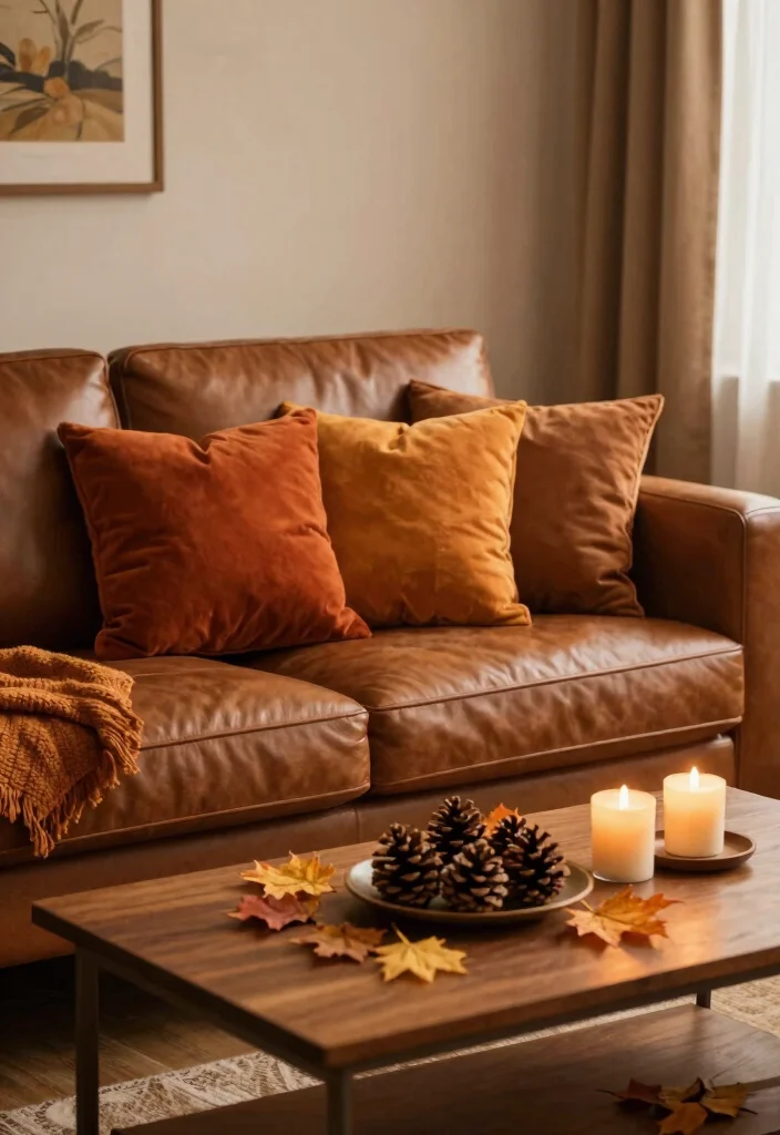 16 Brown Furniture Living Room Decor Ideas - 16. Seasonal Decor 1