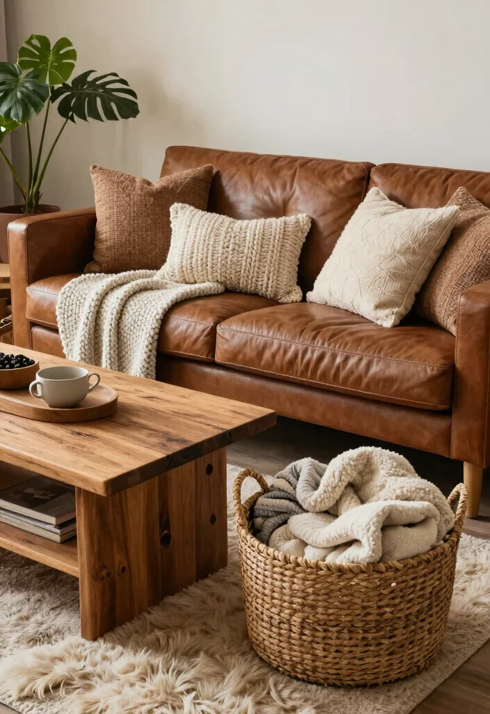 16 Brown Furniture Living Room Decor Ideas - 2. Layered Textures 1