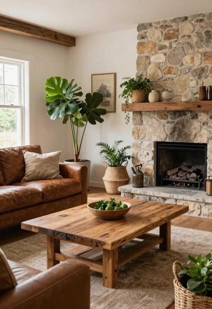 16 Brown Furniture Living Room Decor Ideas - 4. Incorporate Nature 1