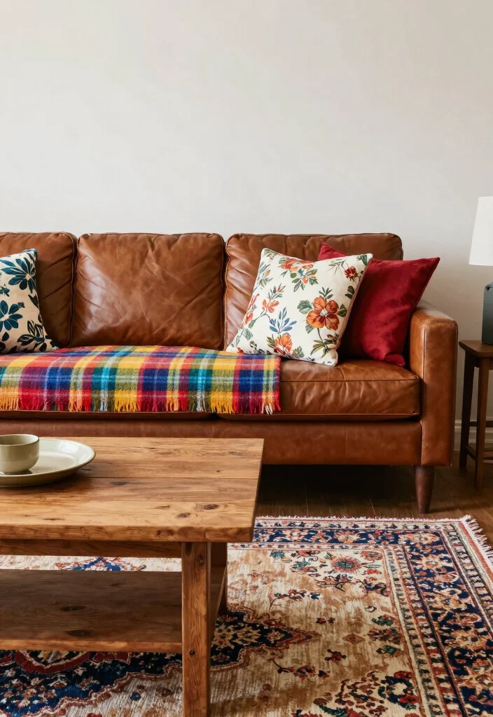 16 Brown Furniture Living Room Decor Ideas - 5. Play with Patterns 1