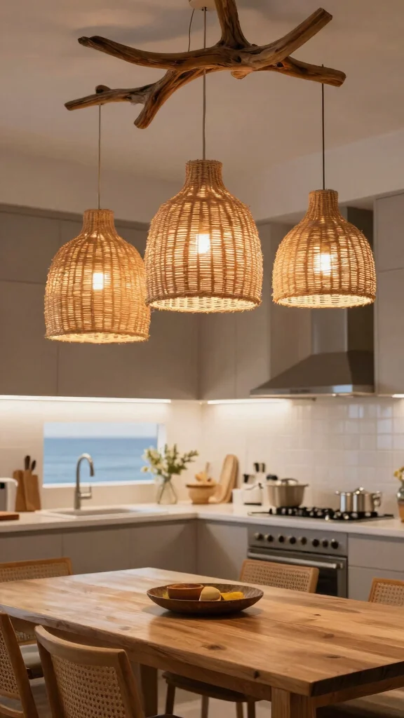 16 Coastal Kitchen Design Ideas: Bring the Beach Inside - 10. Coastal Lighting Fixtures 1