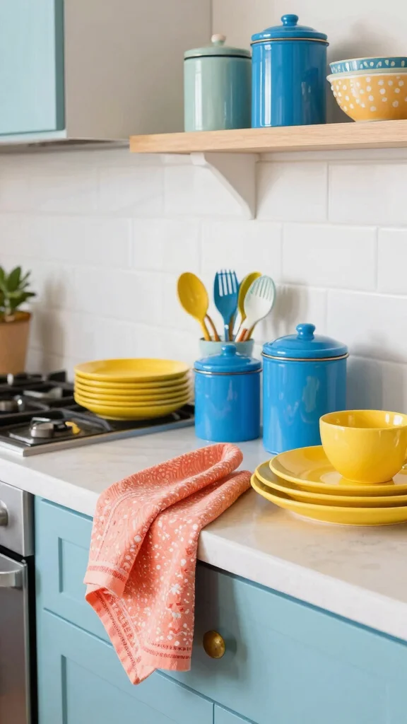 16 Coastal Kitchen Design Ideas: Bring the Beach Inside - 11. Colorful Kitchen Accessories 1