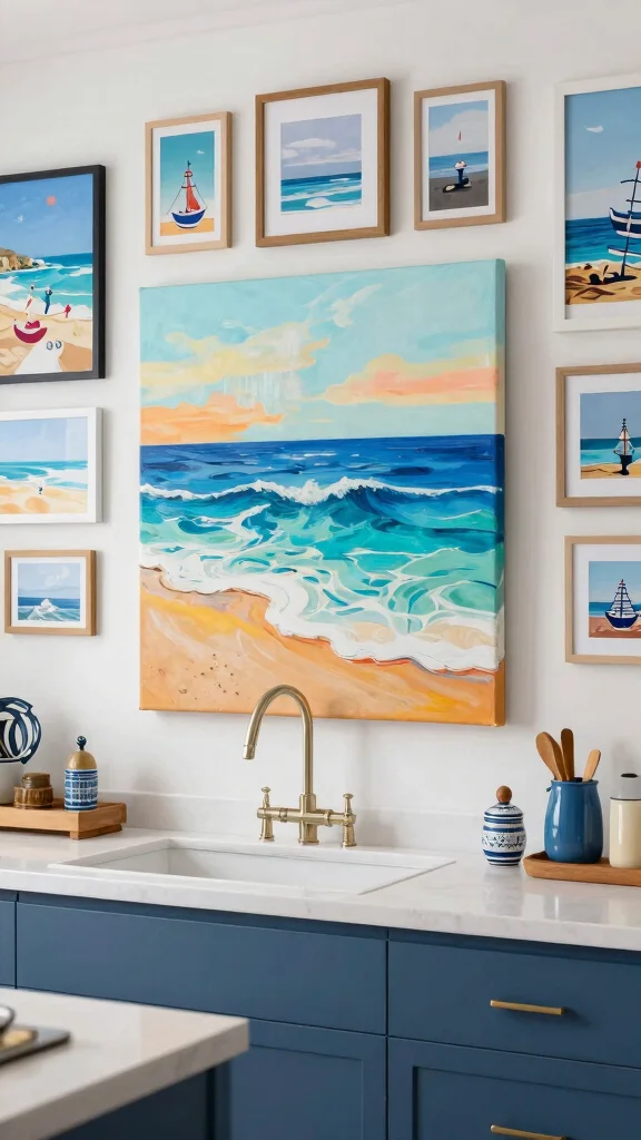 16 Coastal Kitchen Design Ideas: Bring the Beach Inside - 12. Coastal Artwork 1