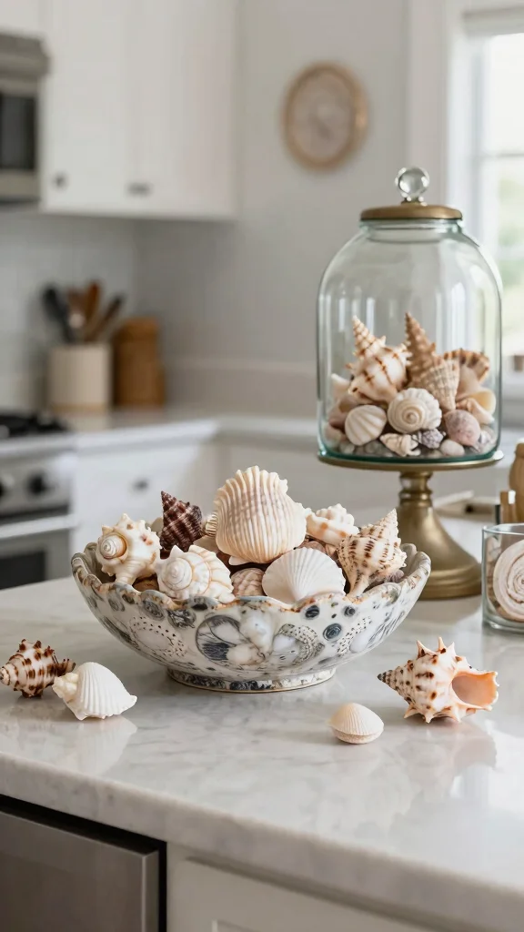 16 Coastal Kitchen Design Ideas: Bring the Beach Inside - 13. Shell-Inspired Decor 1