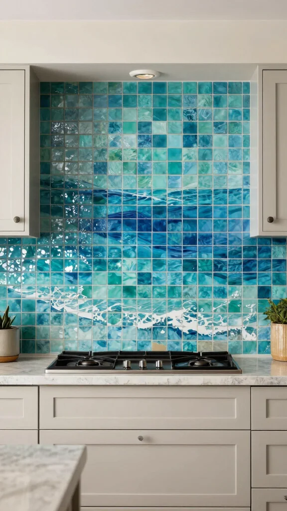 16 Coastal Kitchen Design Ideas: Bring the Beach Inside - 6. Ocean-Inspired Backsplash 1