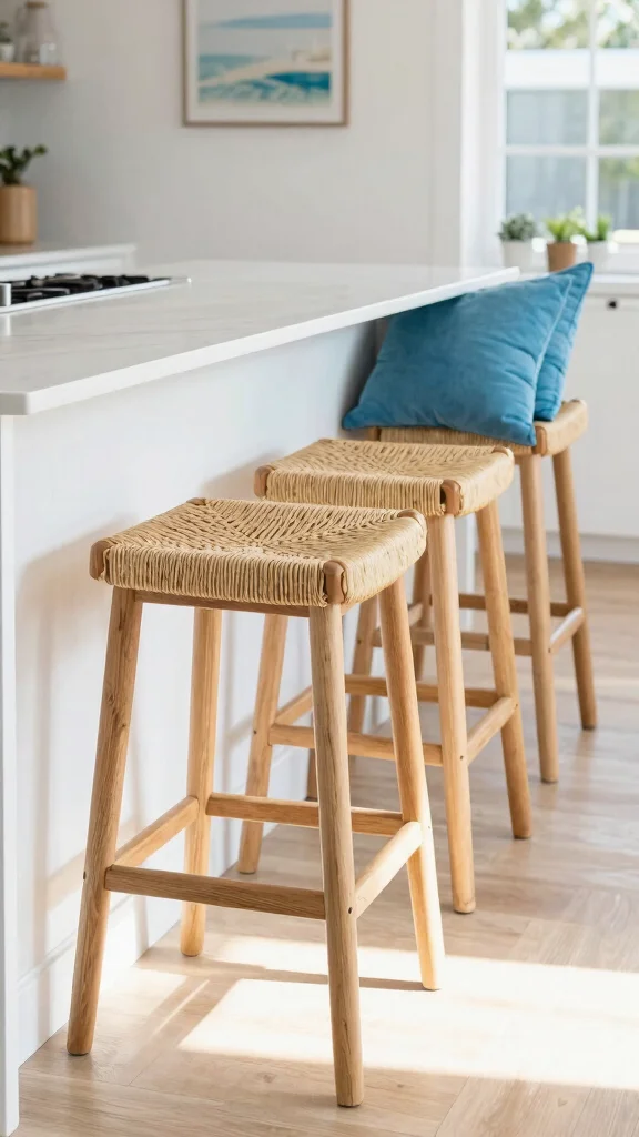 16 Coastal Kitchen Design Ideas: Bring the Beach Inside - 7. Stylish Bar Stools 1