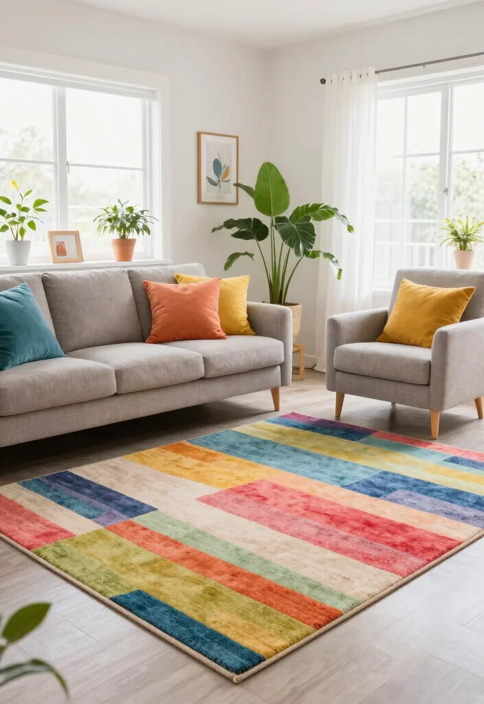 16 Furniture Ideas for Small Living Rooms - 15. Colorful Rugs: Ground Your Space 1