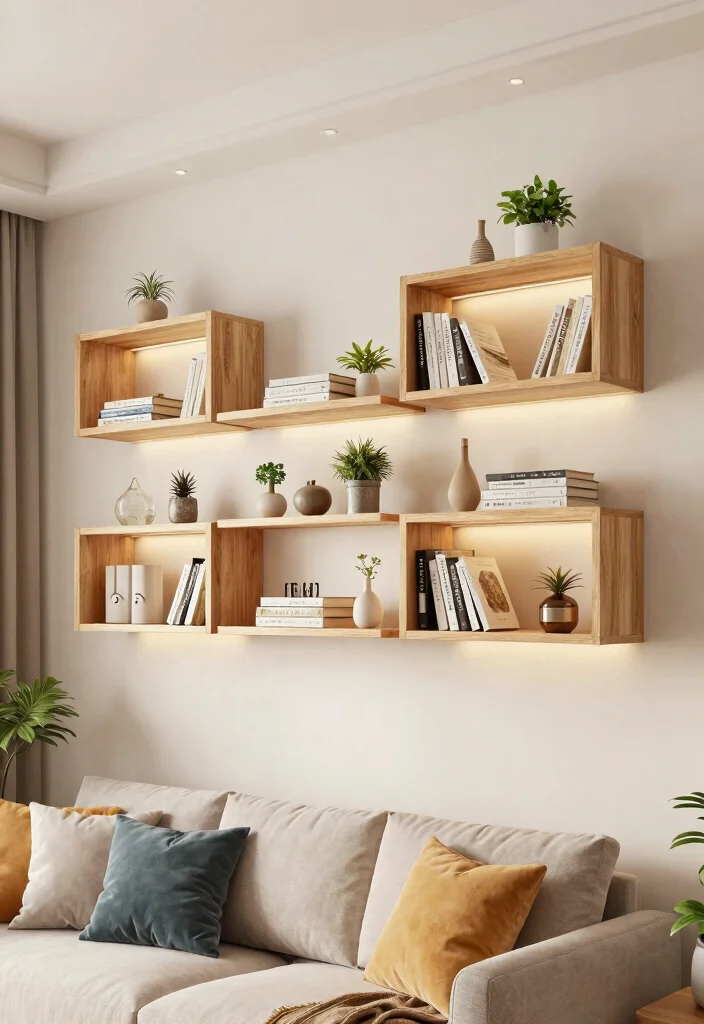 16 Furniture Ideas for Small Living Rooms - 5. Wall-Mounted Shelves: Elevated Storage 1