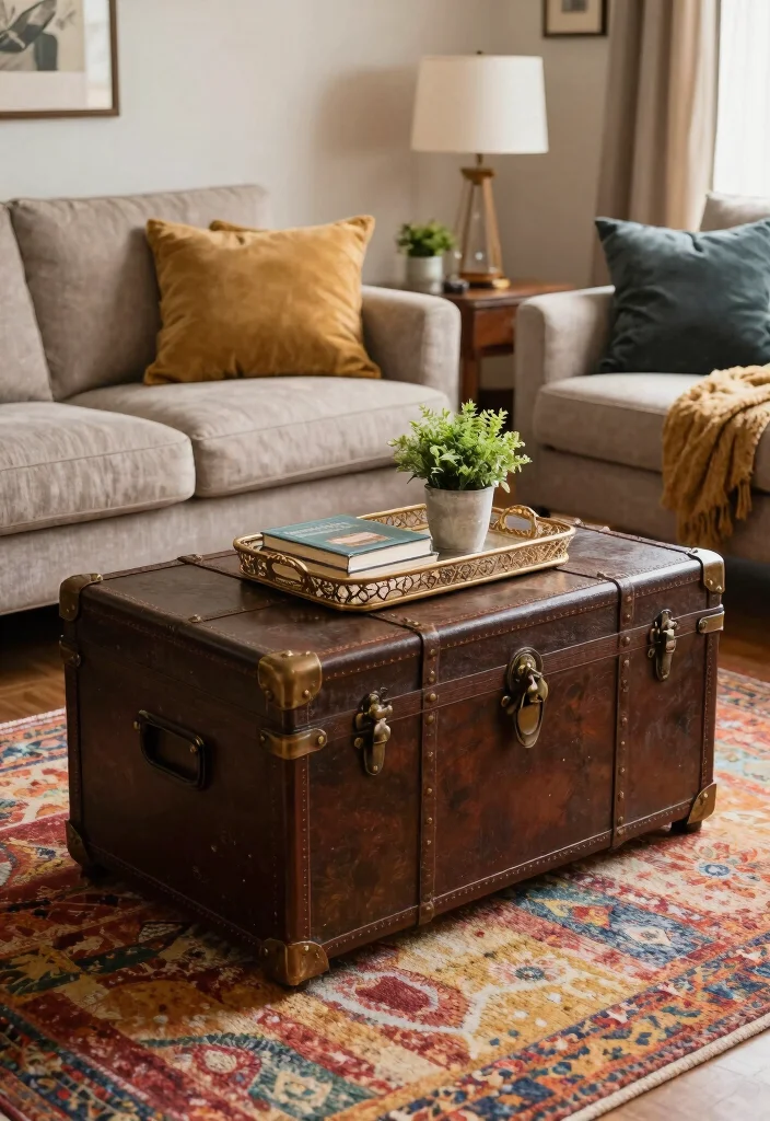16 Furniture Ideas for Small Living Rooms - 9. Multi-Purpose Trunks: Vintage Meets Utility 1