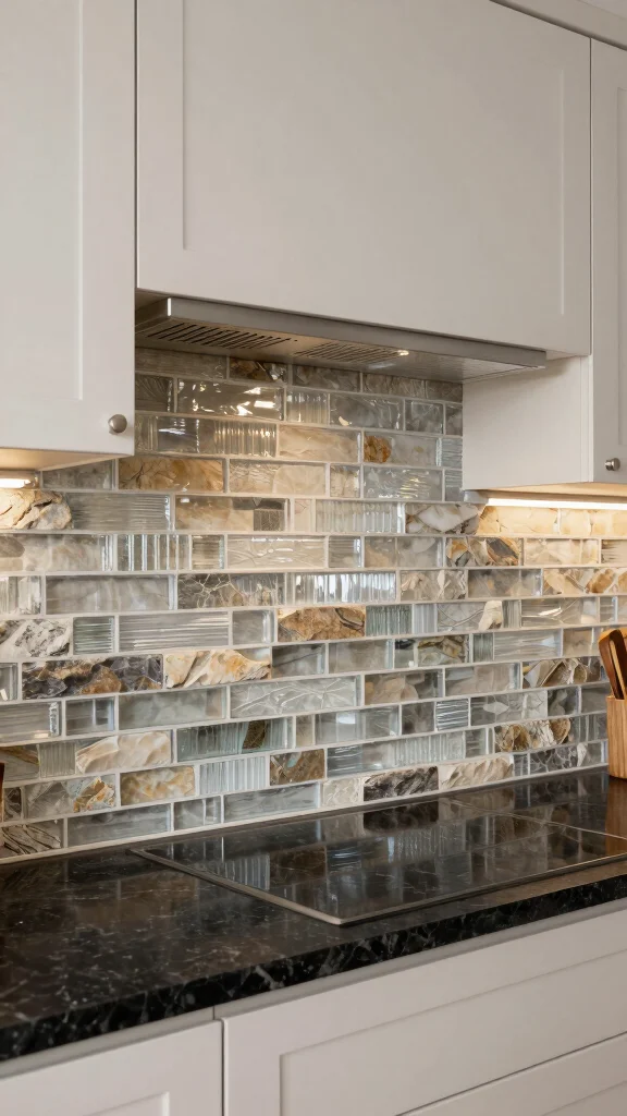 16 Kitchen Tile Design Ideas: Patterns, Colors & Installation Tips - 12. Glass and Stone Combinations 1