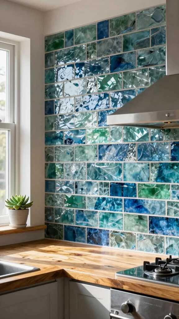 16 Kitchen Tile Design Ideas: Patterns, Colors & Installation Tips - 4. Eco-Friendly Recycled Glass Tiles 1