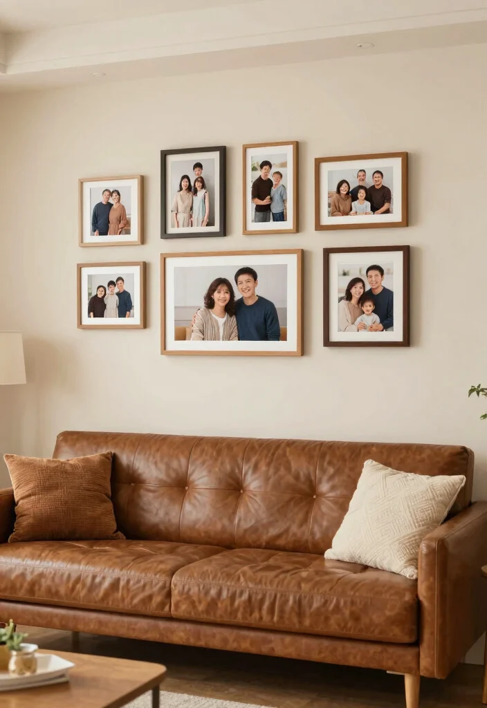 16 Living Room Decor Ideas with Brown Furniture - 11. Personal Touches with Family Photos 1