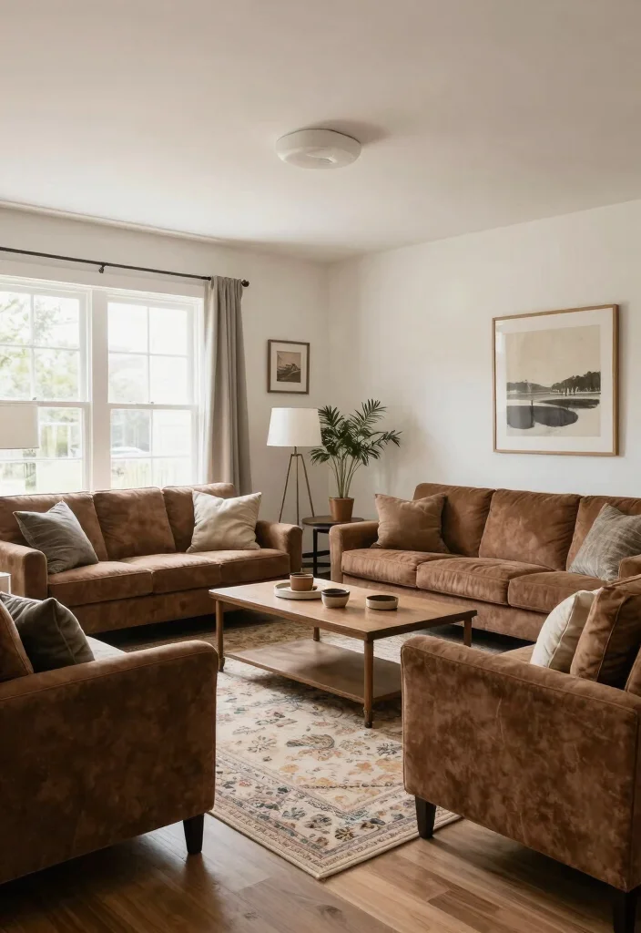 16 Living Room Decor Ideas with Brown Furniture - 12. Utilize Open Space Wisely 1