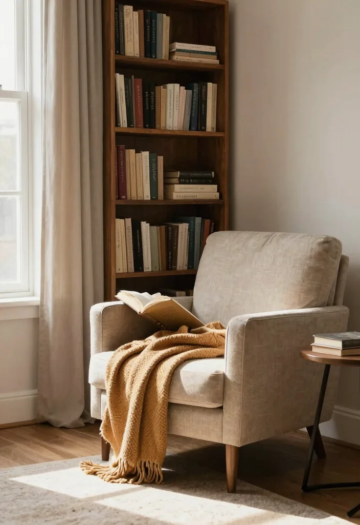 16 Living Room Decor Ideas with Brown Furniture - 14. Craft a Cozy Reading Nook 1