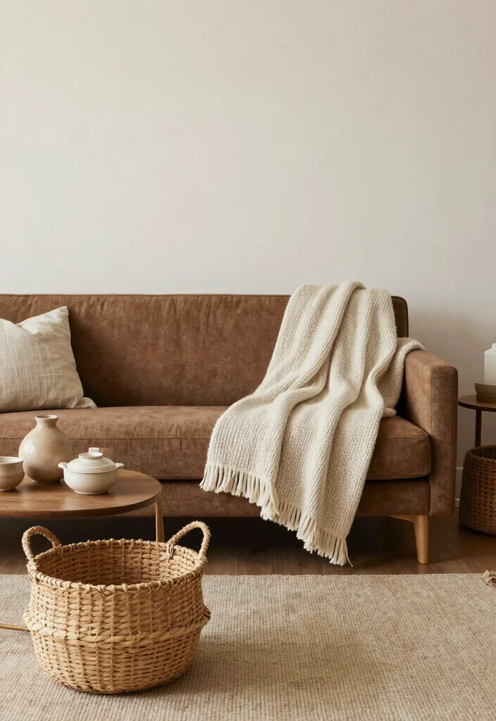 16 Living Room Decor Ideas with Brown Furniture - 15. Emphasize Texture with Accessories 1