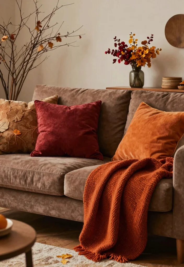16 Living Room Decor Ideas with Brown Furniture - 16. Seasonal Decor Changes 1