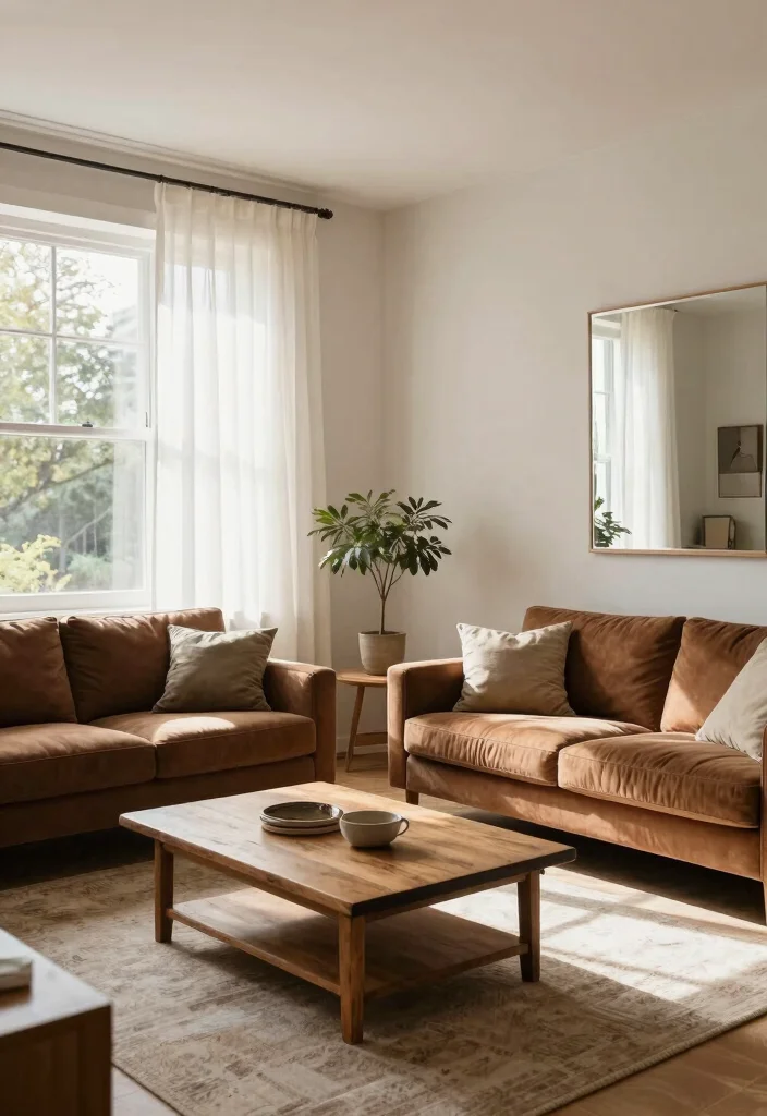 16 Living Room Decor Ideas with Brown Furniture - 3. Natural Lighting and Large Windows 1