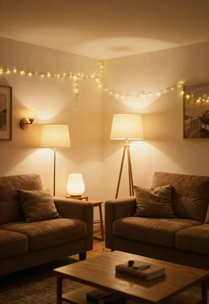 16 Living Room Decor Ideas with Brown Furniture - 7. Smart Lighting Solutions 1