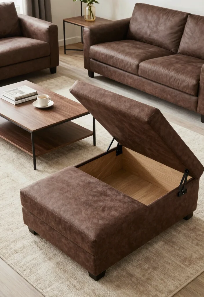 16 Living Room Decor Ideas with Brown Furniture - 8. Multipurpose Furniture 1
