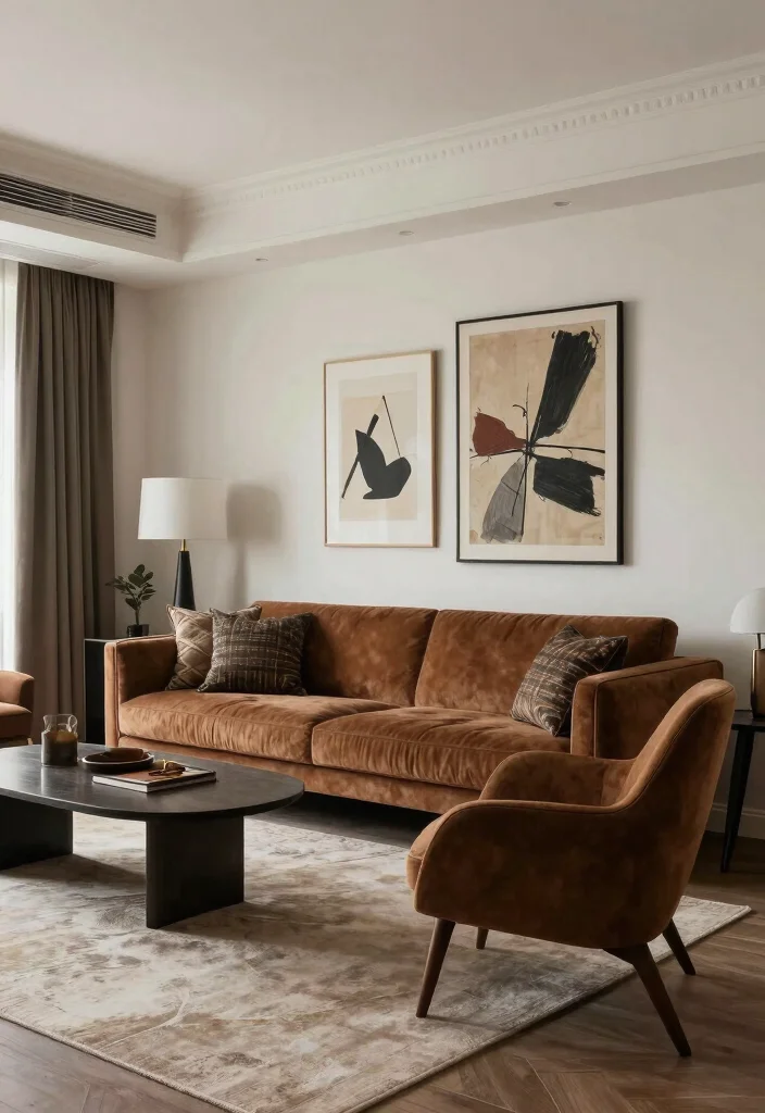 16 Living Room Decor Ideas with Brown Furniture - 9. Blend of Modern and Traditional Styles 1