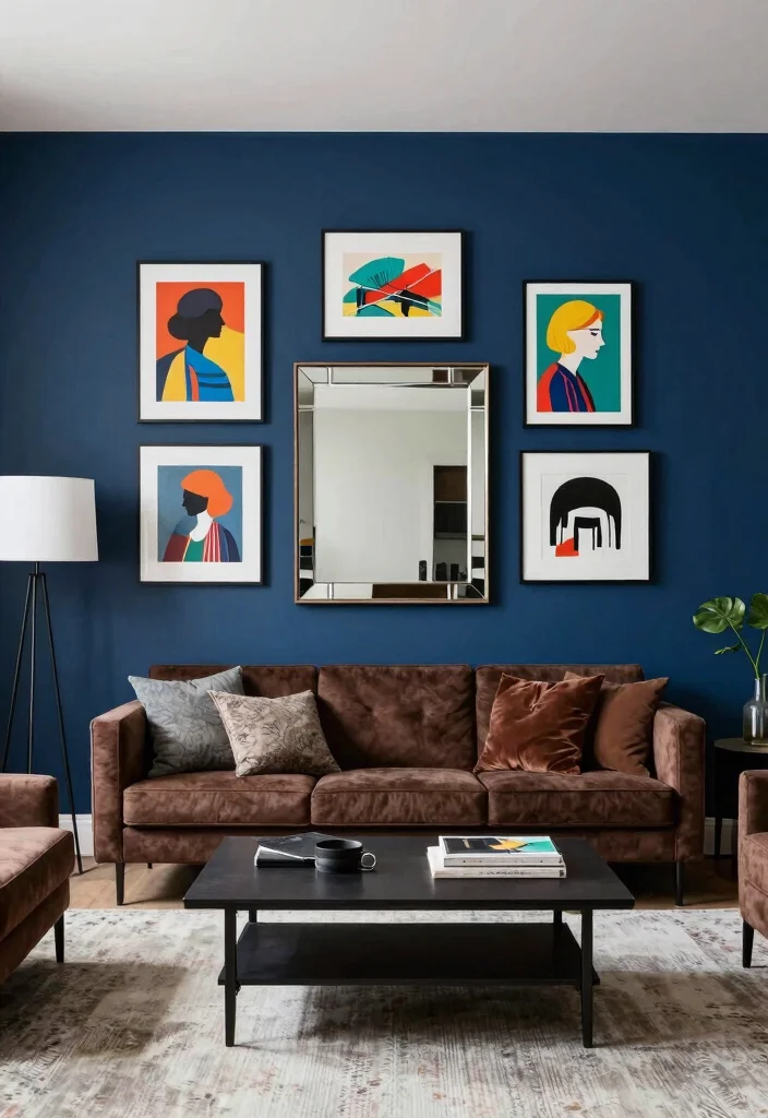 16 Living Room Ideas with Dark Brown Furniture - 12. Statement Wall 1