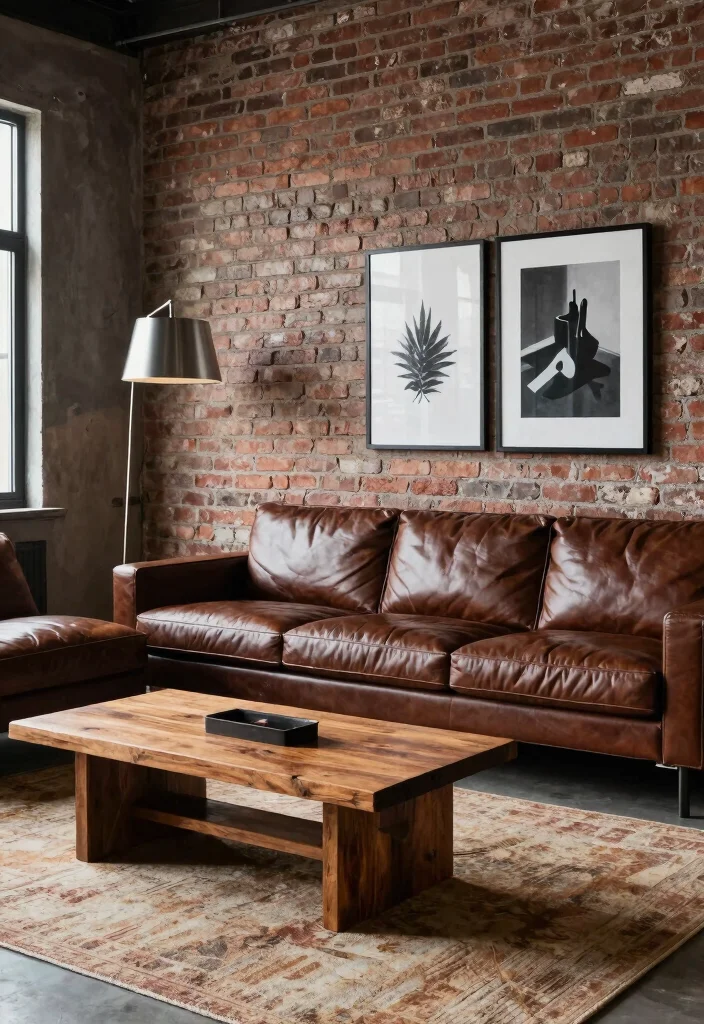 16 Living Room Ideas with Dark Brown Furniture - 2. Industrial Chic Vibes 1