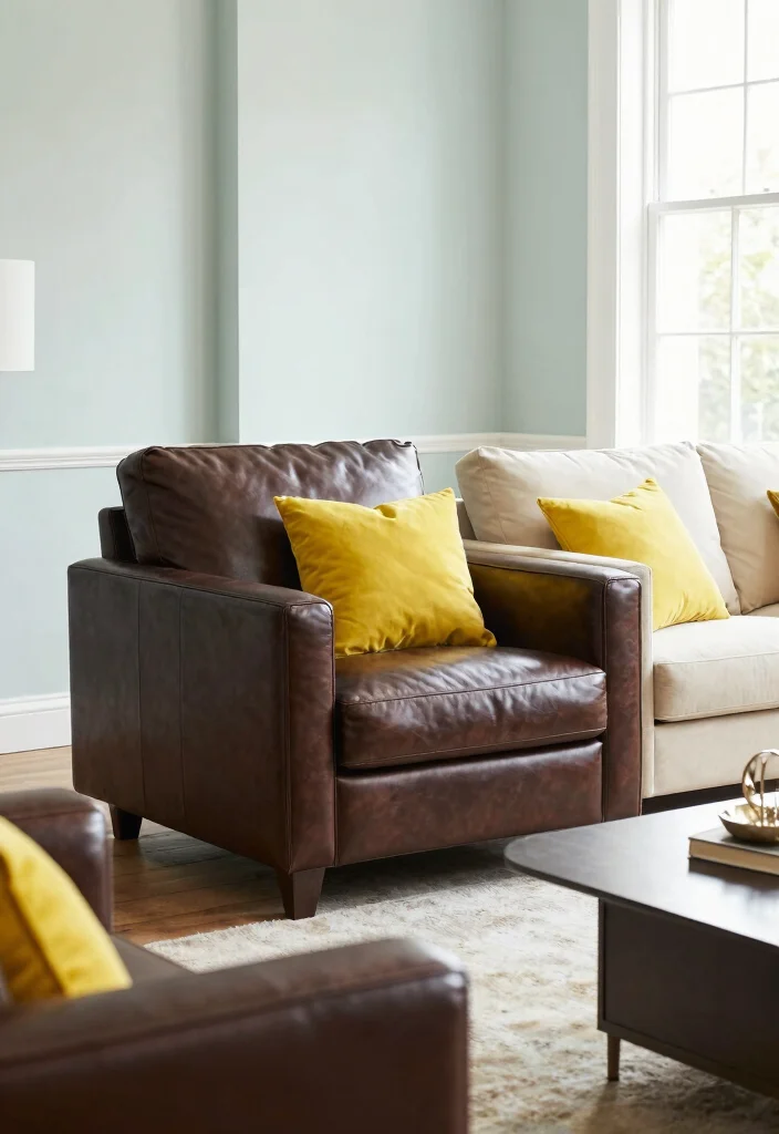 16 Living Room Ideas with Dark Brown Furniture - 7. Stylish Contrasts 1