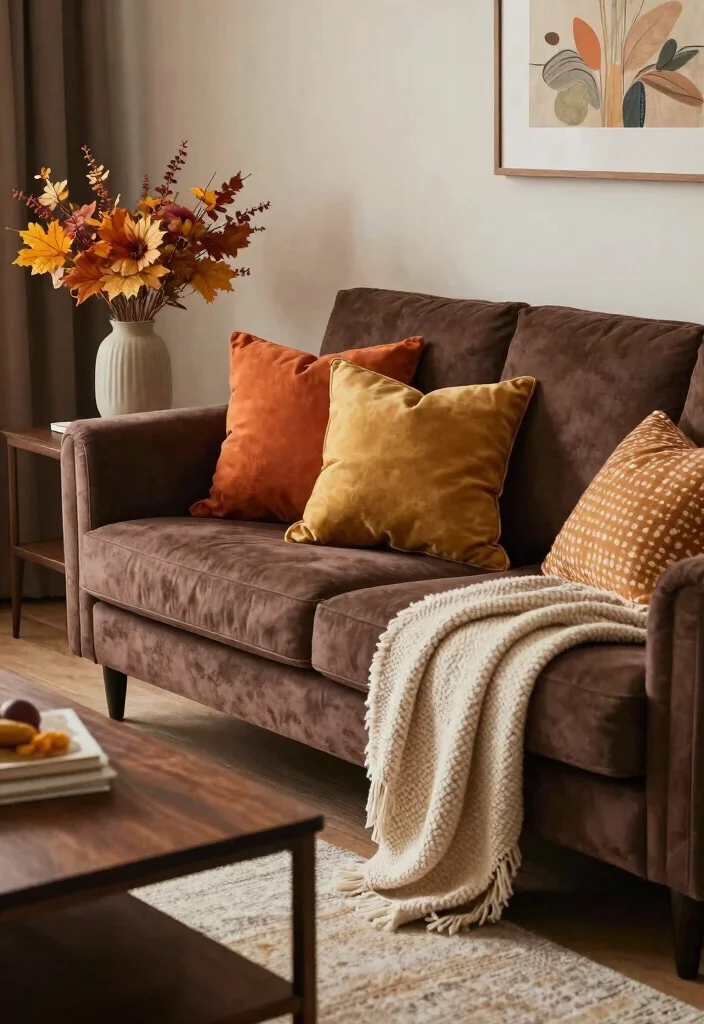 16 Living Room Ideas with Dark Brown Furniture - 8. Seasonal Decor Changes 1