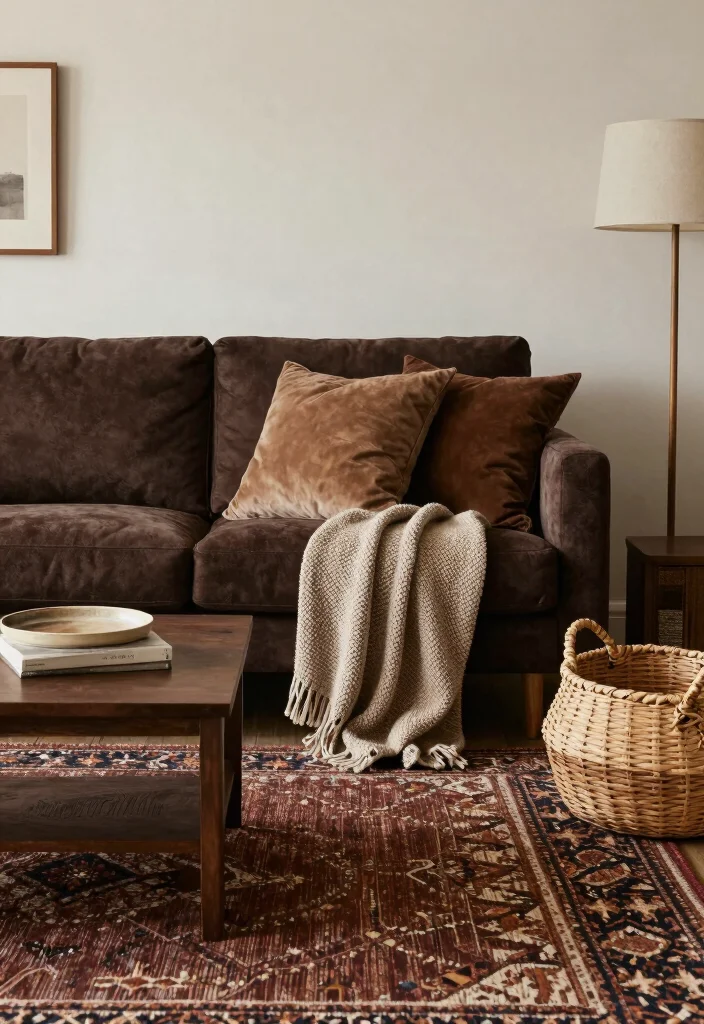 16 Living Room Ideas with Dark Brown Furniture - 9. Textured Fabrics 1