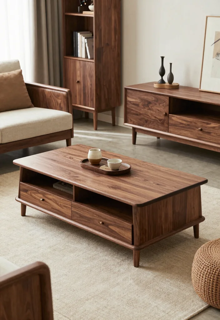 16 Living Room with Dark Wood Furniture Inspiration - 14. Multi-Functional Dark Wood Pieces 1