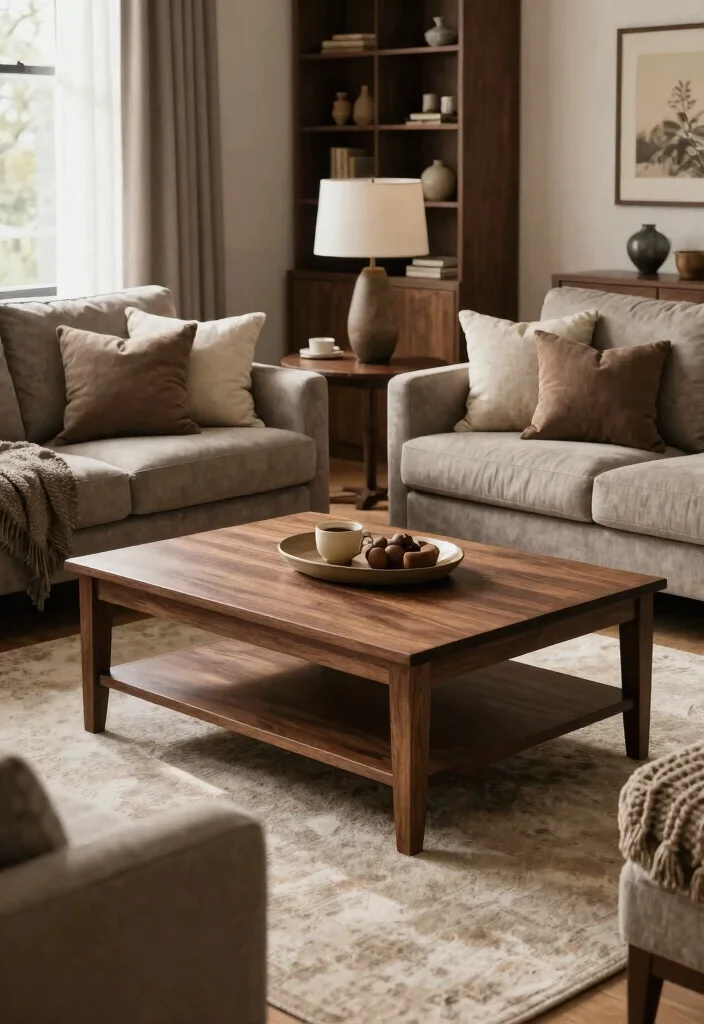 16 Living Room with Dark Wood Furniture Inspiration - 8. Dark Wood and Soft Textiles Mix 1