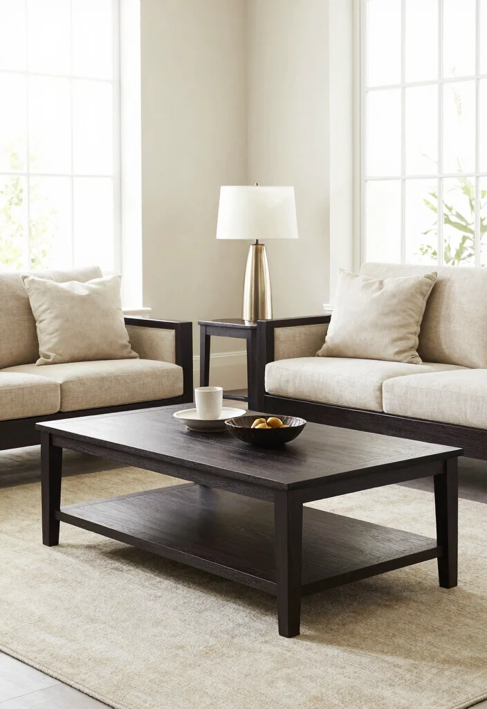 16 Living Room with Dark Wood Furniture Inspiration - 9. Dark Wood Furniture with Light Accents 1