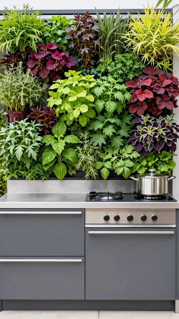 16 Outdoor Kitchen Design Ideas: Extend Your Living Space - 11. Vertical Gardens and Green Walls 1