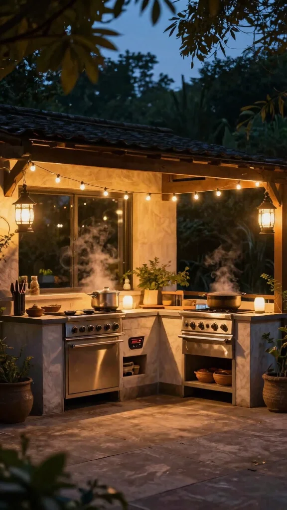 16 Outdoor Kitchen Design Ideas: Extend Your Living Space - 13. Customizable Outdoor Lighting 1