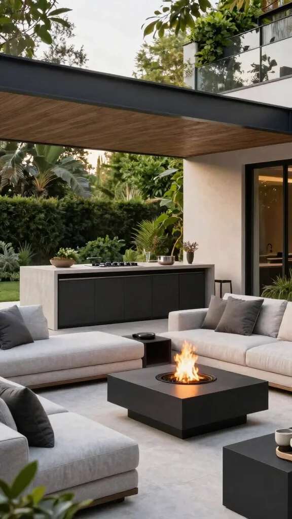 16 Outdoor Kitchen Design Ideas: Extend Your Living Space - 4. Contemporary Outdoor Living Rooms 1