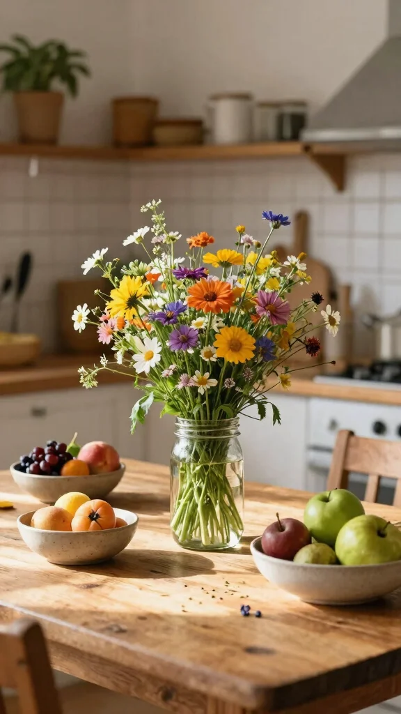 16 Rustic Kitchen Design: Charming Ideas for a Cozy Space - 15. Natural Elements and Florals 1