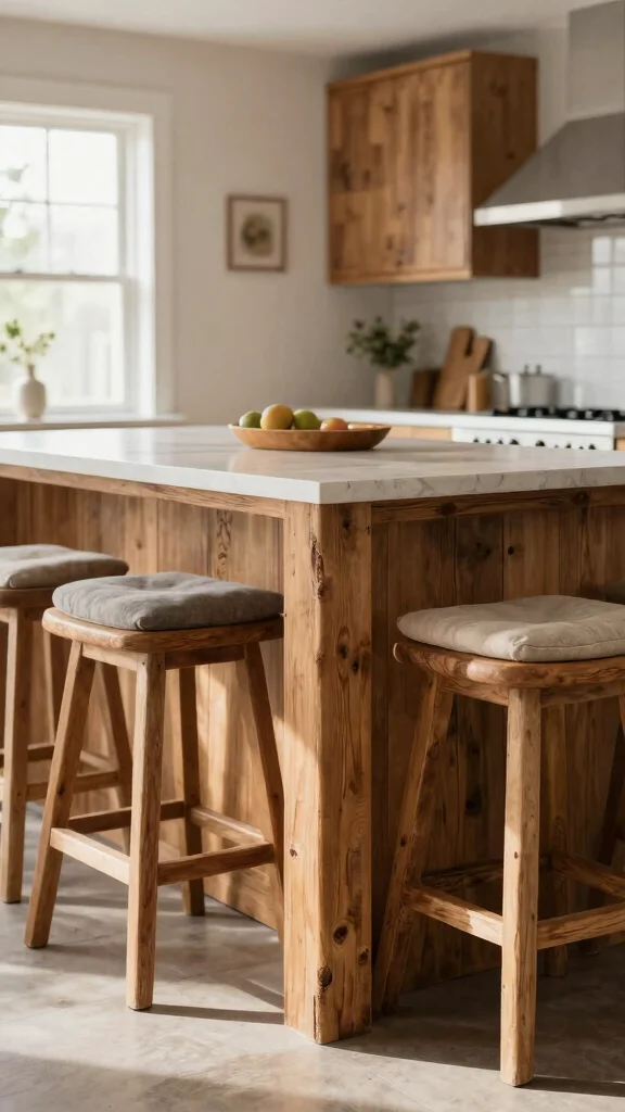 16 Rustic Kitchen Design: Charming Ideas for a Cozy Space - 7. Rustic Bar Stools 1