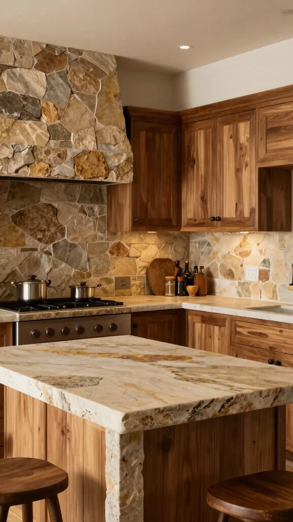 16 Rustic Kitchen Design: Charming Ideas for a Cozy Space - 9. Natural Stone Accents 1