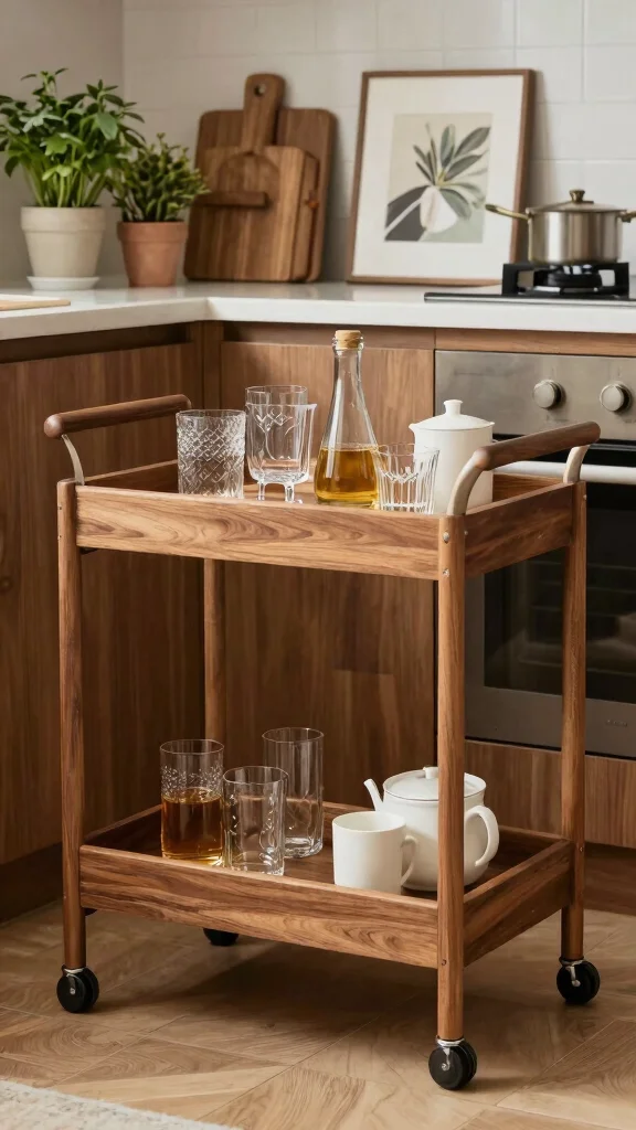 16 Wooden Kitchen Design Ideas: Warm Natural Materials - 14. Incorporate Wooden Bar Carts 1
