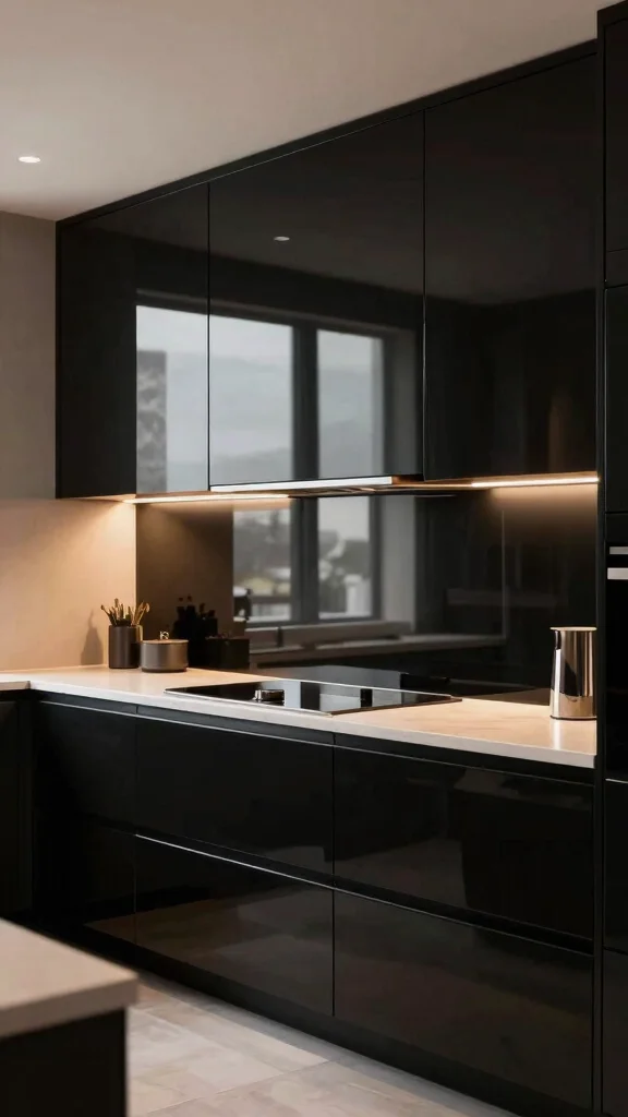 17 Black Kitchen Design Ideas: Bold and Modern Elegance - 10. Glossy Black Finishes 1