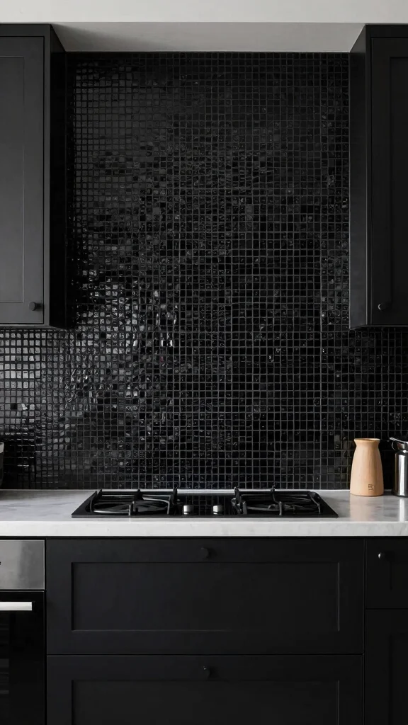 17 Black Kitchen Design Ideas: Bold and Modern Elegance - 11. Black Mosaic Tiles 1